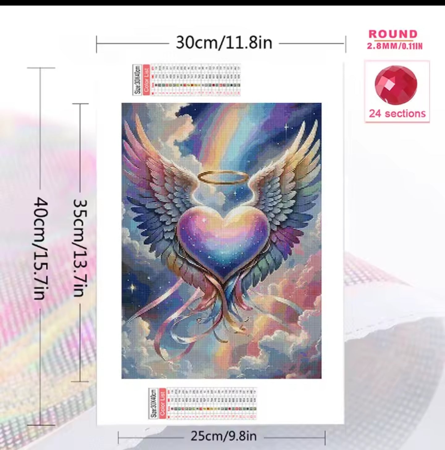 Diamond Painting 20x30cm Herz Runde Steine