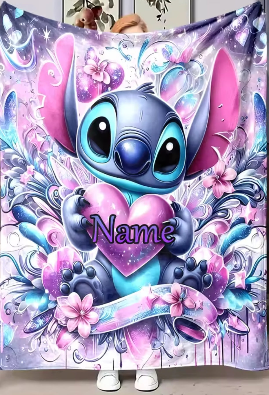 150x200cm Disney Stitch Personalisierte Kuscheldecke mit Wunschnamen Flanell Wohndecke Überwurf