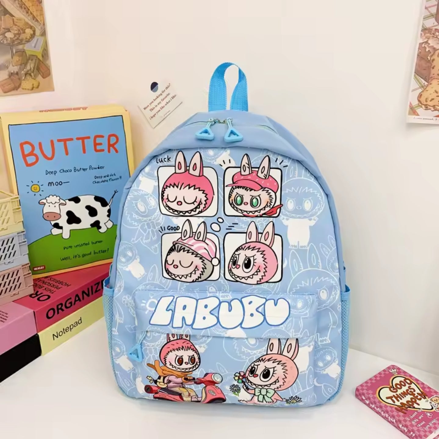 Labubu Kinderrucksack Schultasche mit großem Fassungsvermögen im Preppy Stil Cartoon Anime Print