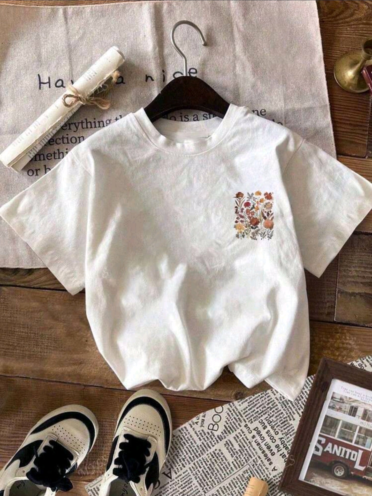 Damen Tshirt reine Baumwolle Blumenmuster