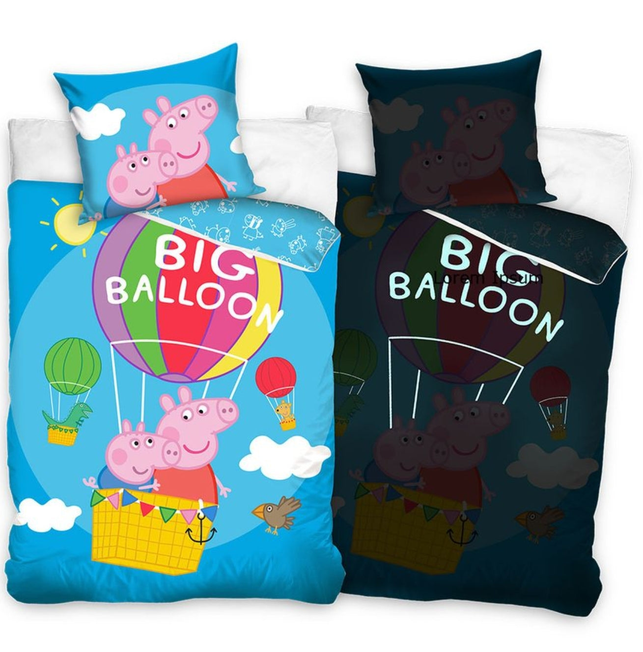 Peppa Wutz Pig Bettwäsche Set Leuchtet im Dunkeln! 135x200cm Kopfkissen 80x80cm Baumwolle
