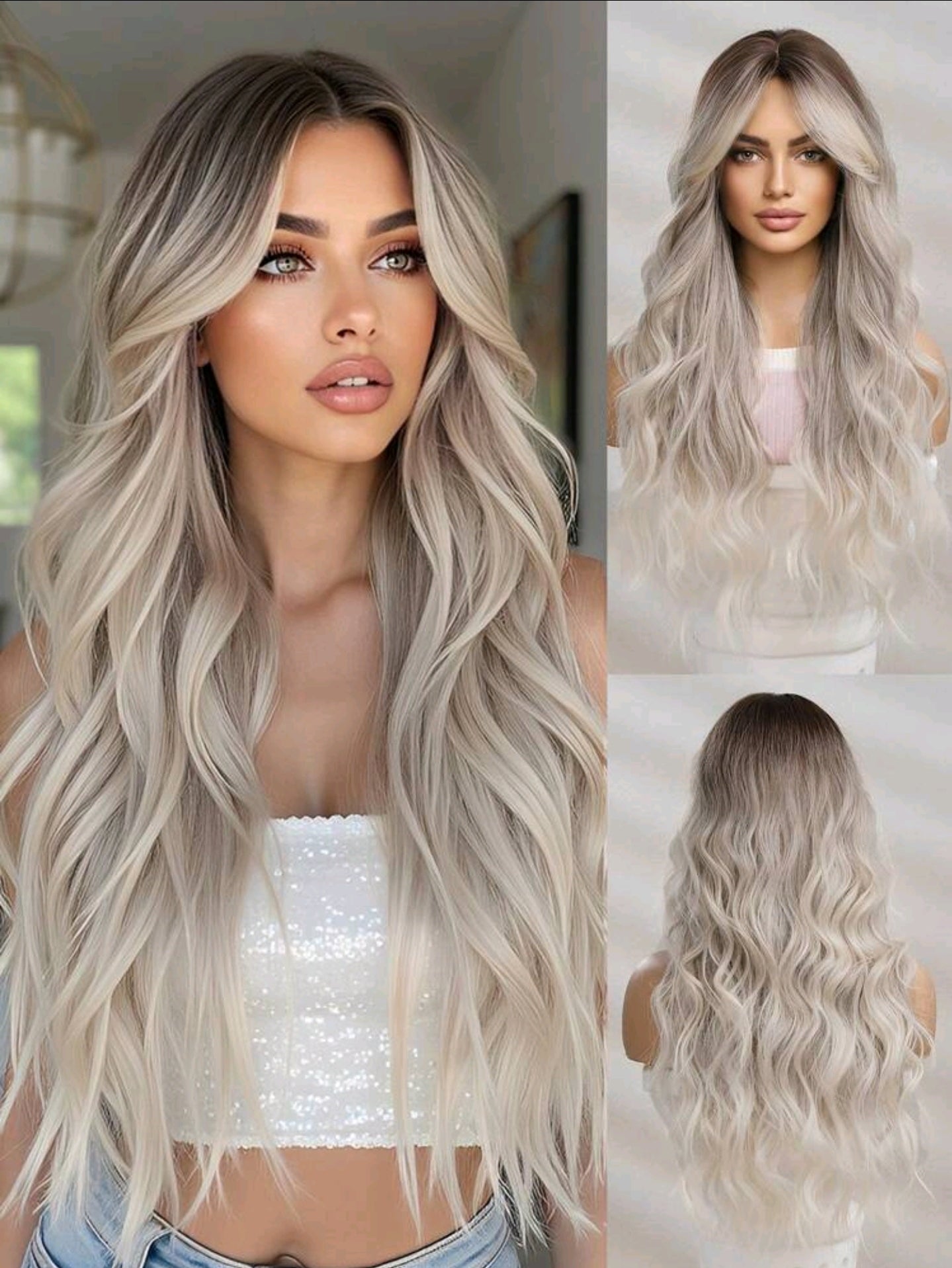 65cm Damenperücke Blond Ombre