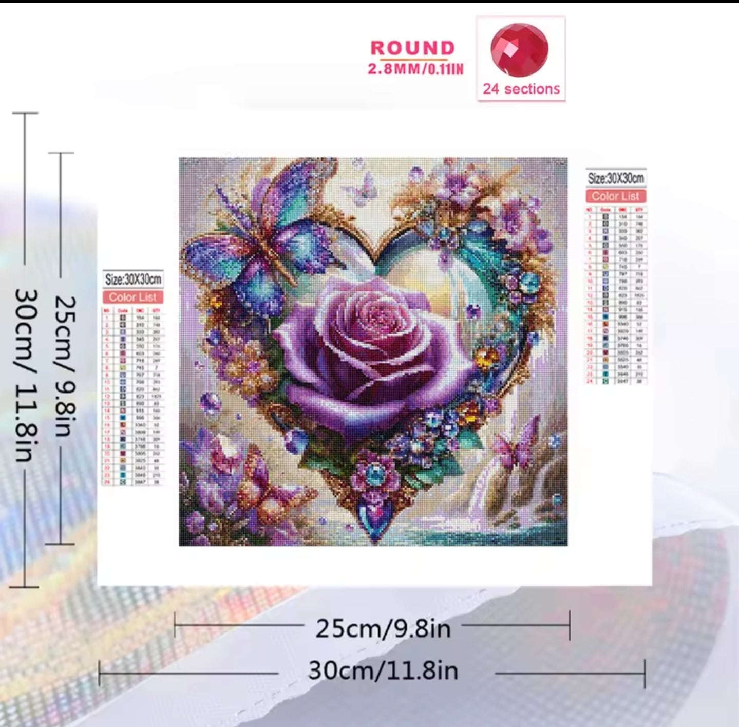 Diamond Painting 20x20cm Runde Steine Blume Rose DIY