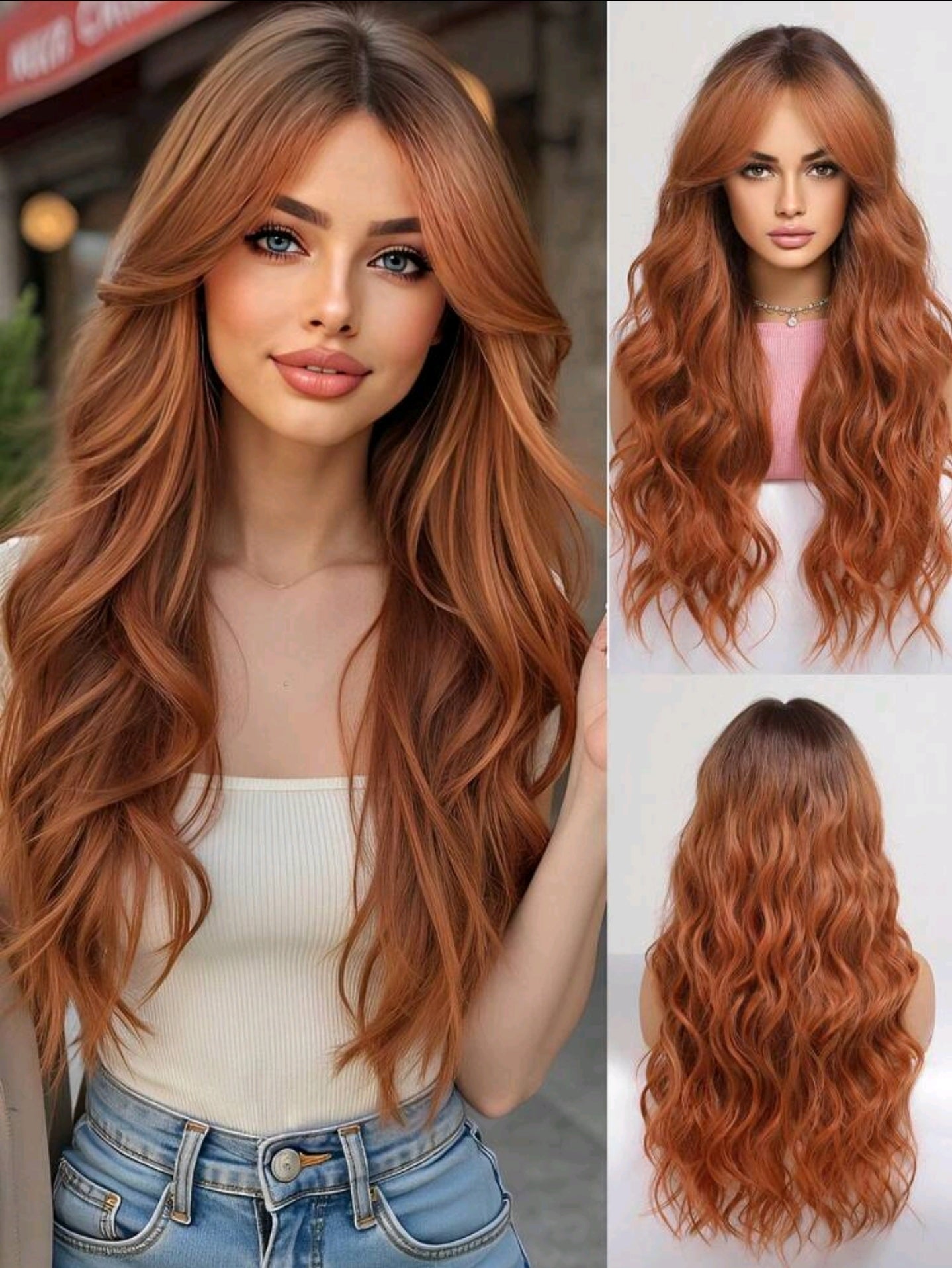65cm Damenperücke Ombre Orange Hitzebeständig Synthetisch