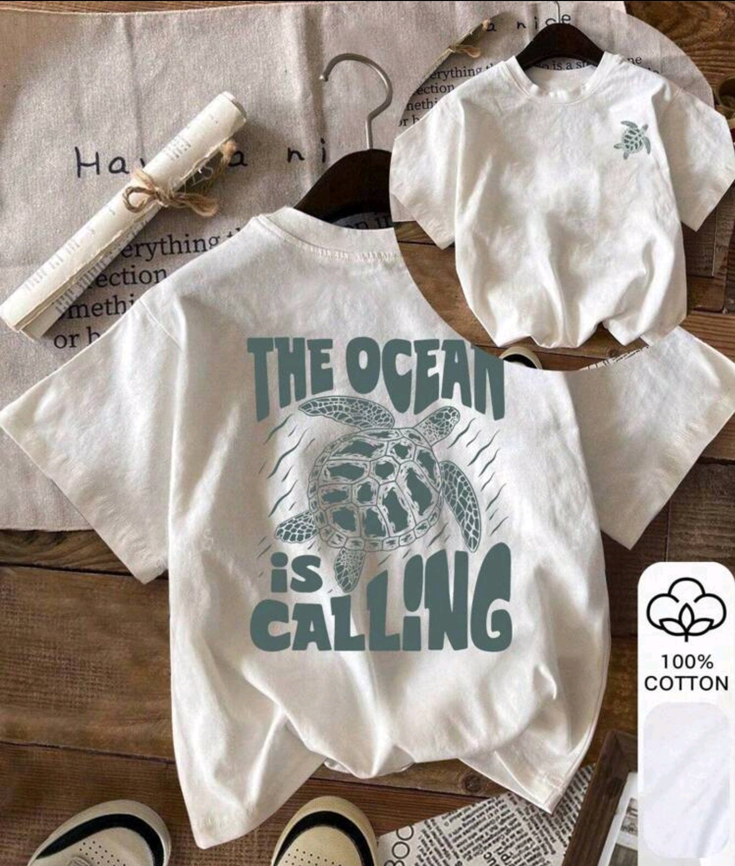Damen Tshirt 100% Baumwolle "The Ocean is Calling"