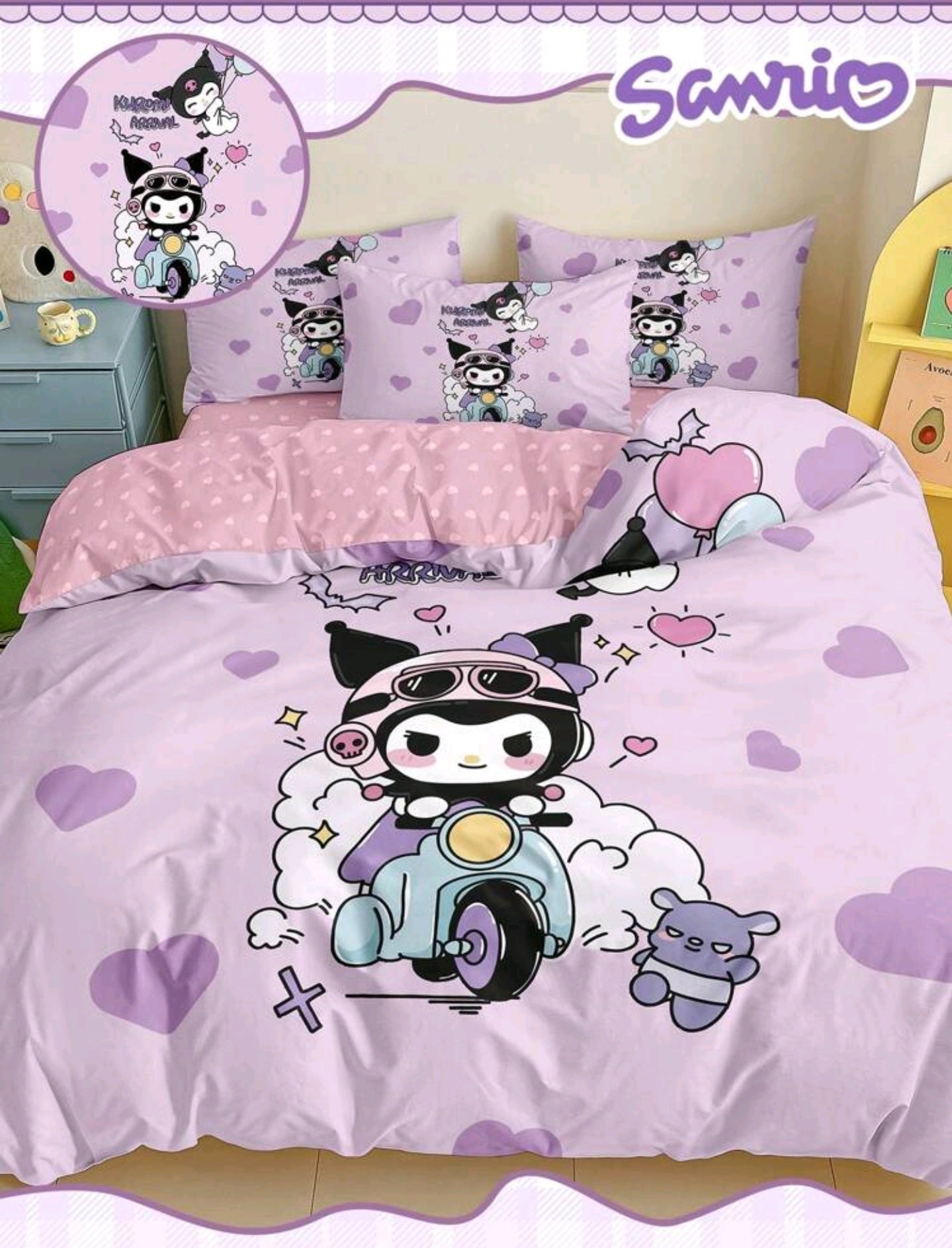 Sanrio Hello Kitty Kuromi Bettwäsche Set 135x200cm